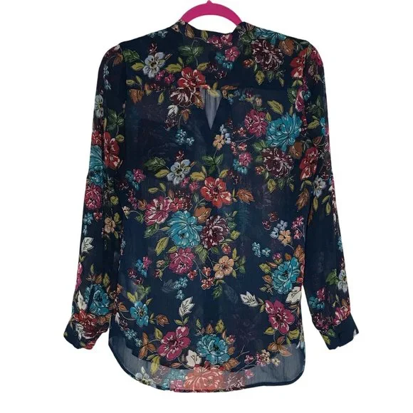 NEW Kut From The Kloth Sinclair Navy Blue Sheer Floral Blouse Size Small - Picture 6 of 12